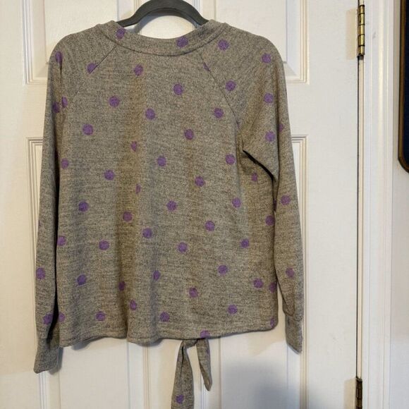 NWT Gray Sweater Purple Polkadots w/Front Tie Size Small - Picture 2 of 4